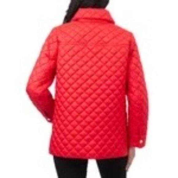 Anne Klein Womens Quilted Red Snap Front Midweight Stylish Coat L NWT - Picture 4 of 6
